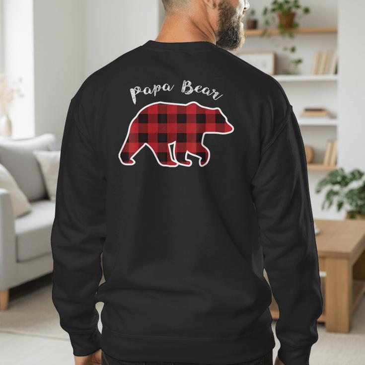 PAPA Bear Men Red Plaid Christmas Pajama Family Dad Small Men's Sweatshirt Back Print