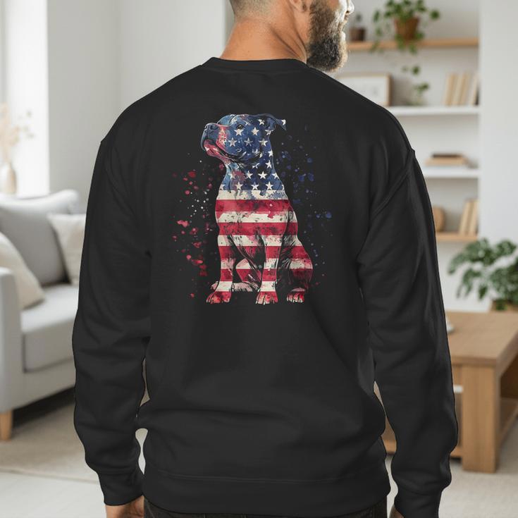 Patriotic Pitbull American Flag 4th Of July Dog Pitbull Dad Men's Sweatshirt Back Print