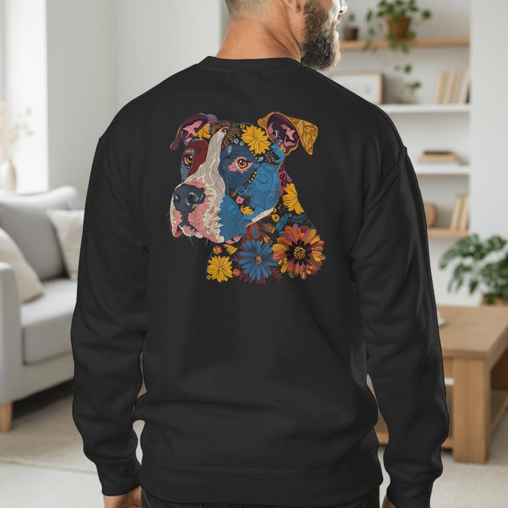Pitbull Floral Dog Lover Vintage Flower Art Pitbull Mom Dad Men's Sweatshirt Back Print Pitbull Floral Dog Lover Vintage Flower Art Pitbull Mom Dad Men's Sweatshirt Back Print