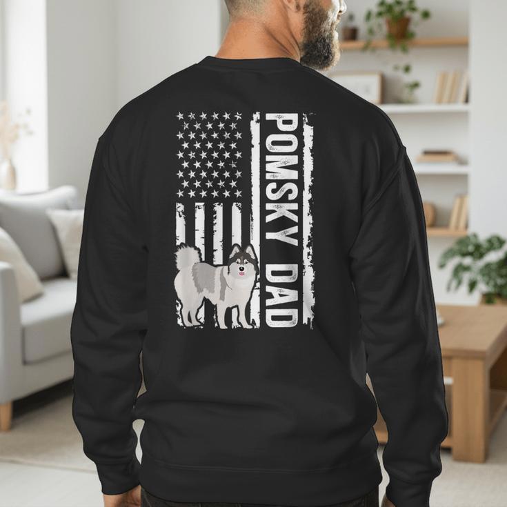 Pomsky Dad American Flag Pomsky Owner Pomsky Lover Men's Sweatshirt Back Print