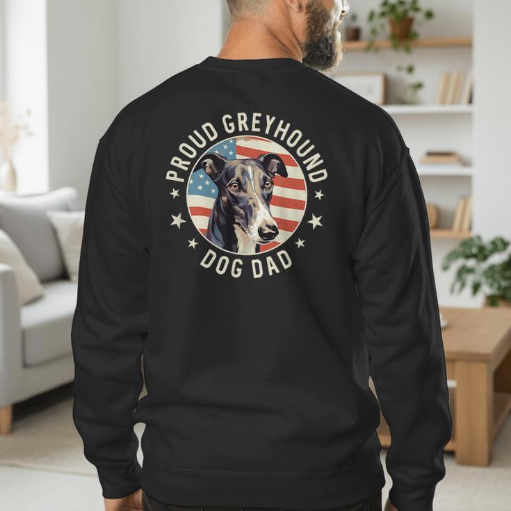Proud Greyhound Dad American Flag Patriotic Greyhound Dad Men's Sweatshirt Back Print