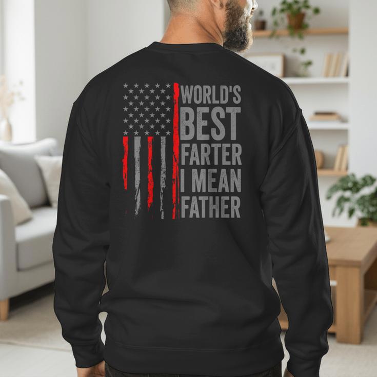 Retro Dad World's Best Farter I Mean Father Vintage Flag Usa Men's Sweatshirt Back Print