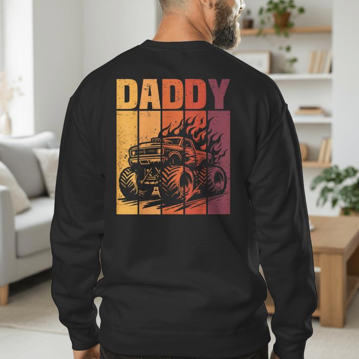 Retro Monster Truck Daddy Matching Family Birthday Party Men's Sweatshirt Back Print