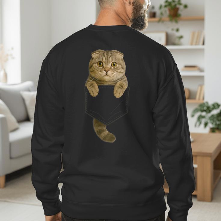 Scottish Fold Cat Pocket Cat Mom Cat Dad Cat Lover Men's Sweatshirt Back Print Scottish Fold Cat Pocket Cat Mom Cat Dad Cat Lover Men's Sweatshirt Back Print
