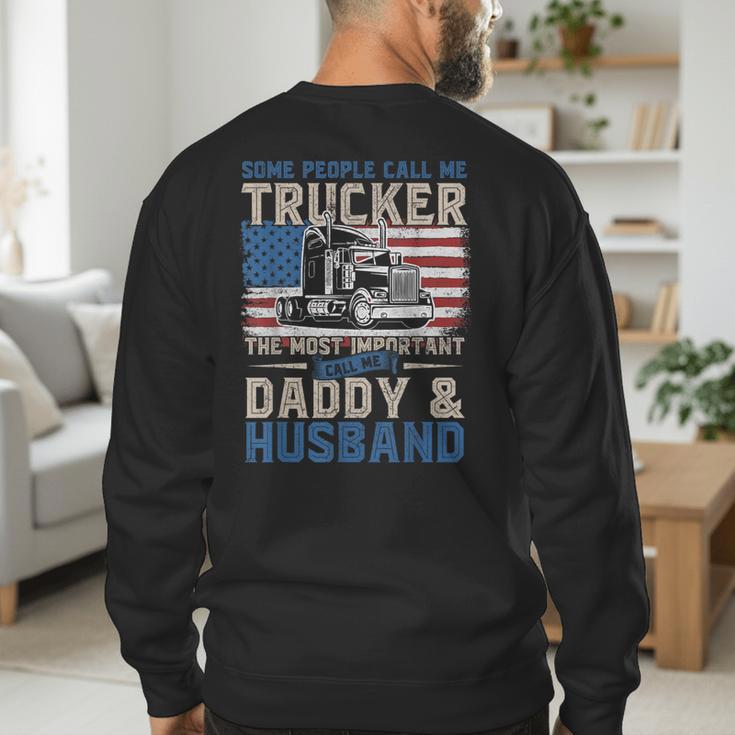 Semi Truck Driver Trucker Daddy Husband US American Flag Men's Sweatshirt Back Print Semi Truck Driver Trucker Daddy Husband US American Flag Men's Sweatshirt Back Print