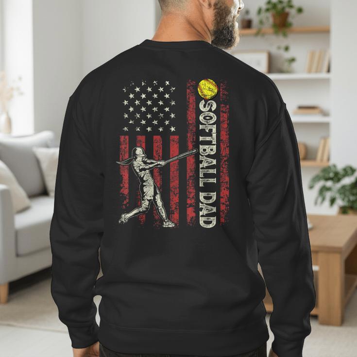 Softball Dad US Flag For Dad Men Patriotic Fathers Day Men's Sweatshirt Back Print