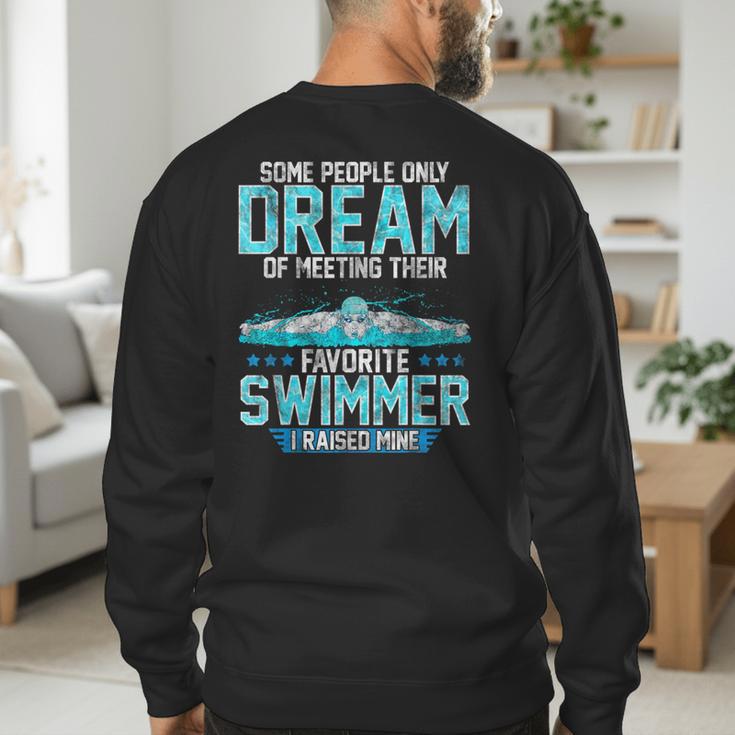 Swimming Parent Swimmer Mom Dad My Favorite Swim Meet Men's Sweatshirt Back Print