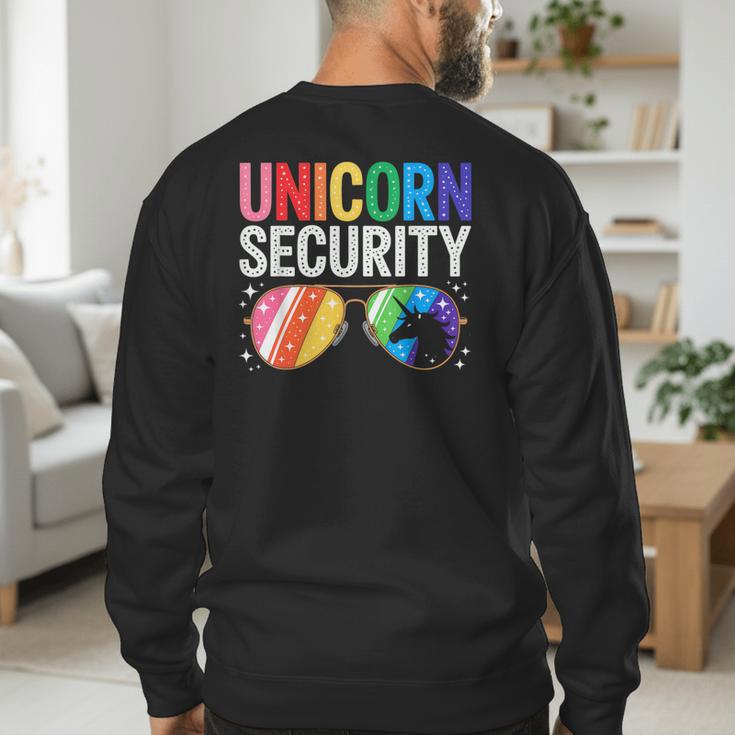 Unicorn Security Birthday Family Halloween Costume Mom Dad Men's Sweatshirt Back Print