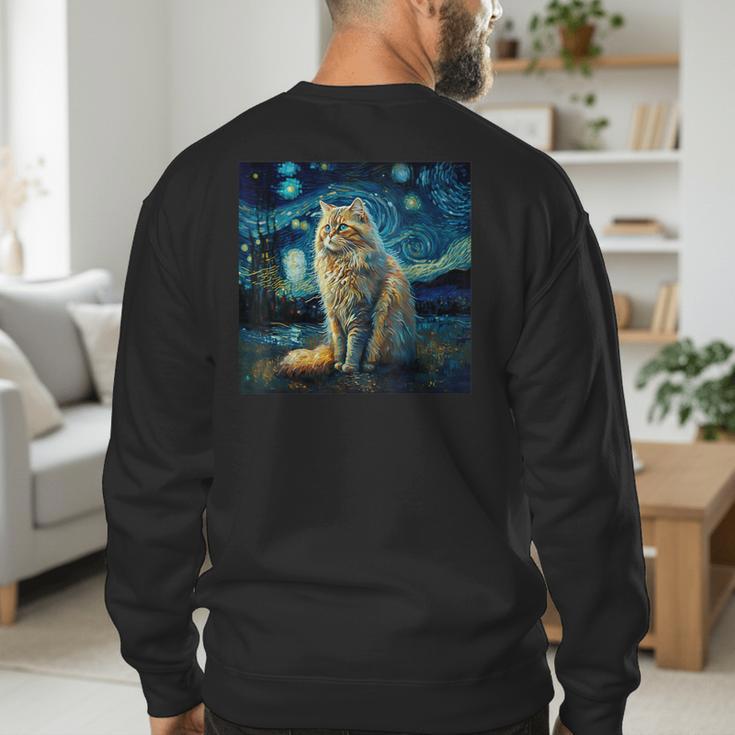Van Gogh Starry Night Cat For Cat Lover Cat Mom And Cat Dad Men's Sweatshirt Back Print