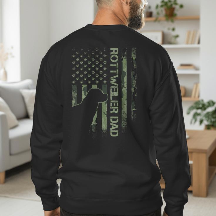 Vintage USA Camo Flag Proud Rottweiler Dad Rottie Silhouette Men's Sweatshirt Back Print