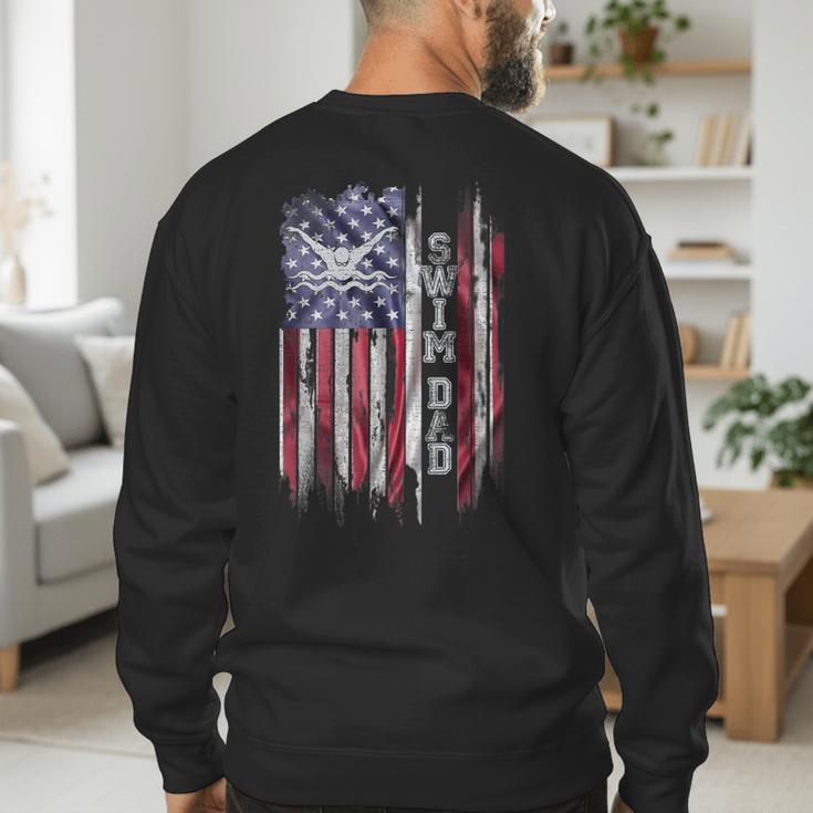 Vintage USA Flag Proud Swimming Dad Swim Swimmer Silhouette Men's Sweatshirt Back Print