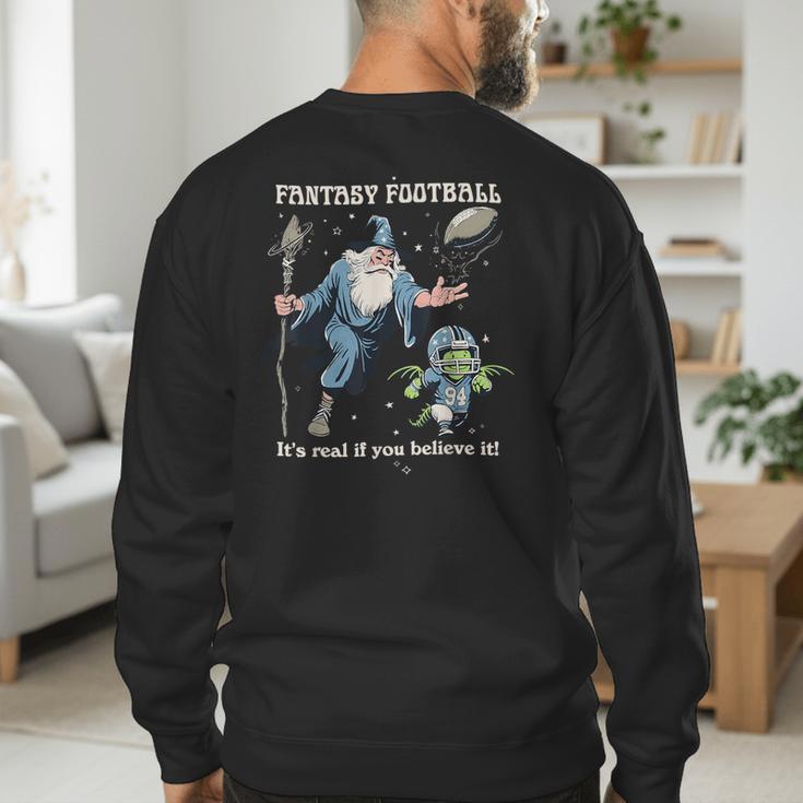 Wizard Dragon Fantasy Football Player Literal Dad Joke Men's Sweatshirt Back Print