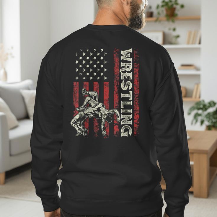 Wrestling US Flag Dad Wrestler Patriotic 4th Of July Men's Sweatshirt Back Print Wrestling US Flag Dad Wrestler Patriotic 4th Of July Men's Sweatshirt Back Print