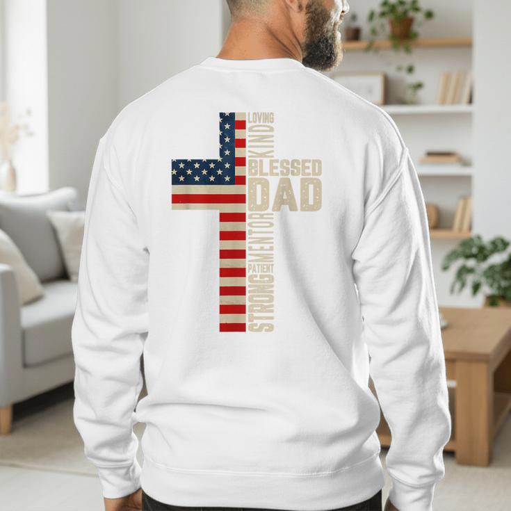 Blessed Dad Christian From Daughter Son Jesus Patriotic Men's Sweatshirt Back Print