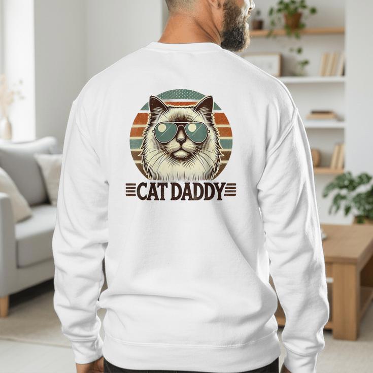 Cat Daddy Cool Ragdoll Cat Father's Day Retro Cat Dad Men's Sweatshirt Back Print Cat Daddy Cool Ragdoll Cat Father's Day Retro Cat Dad Men's Sweatshirt Back Print