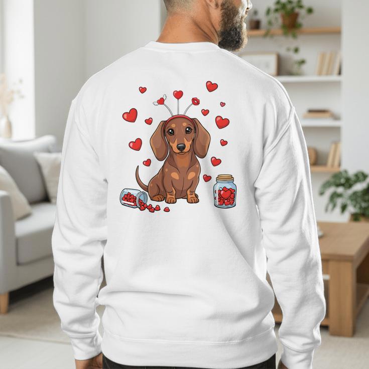Cute Dachshund Valentine's Day Heart Love Dog Mom Dog Dad Men's Sweatshirt Back Print