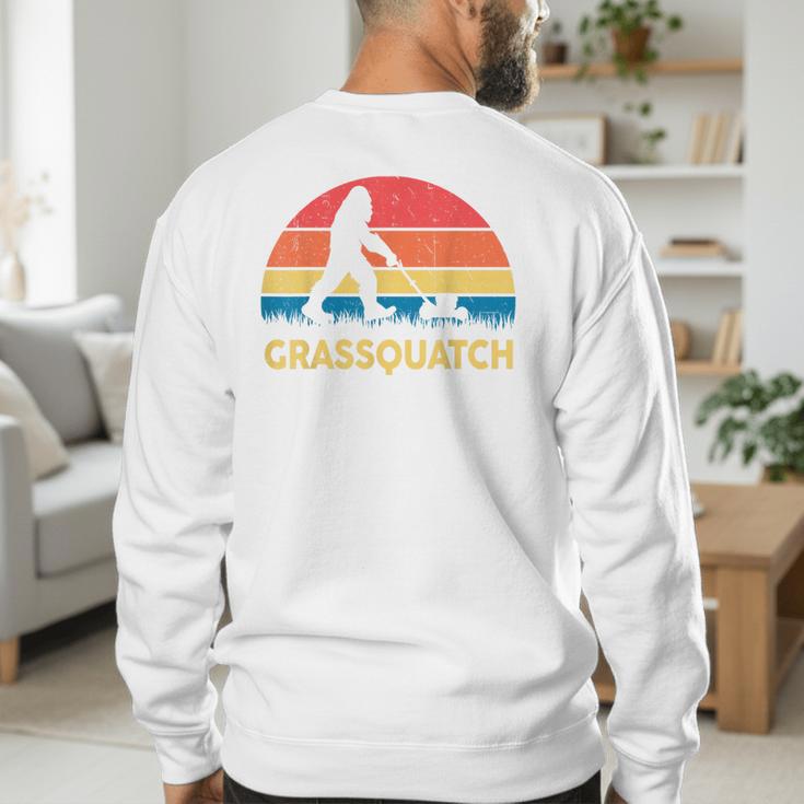Dad Lawn Mowing Grassquatch Bigfoot Mower Garden Men's Sweatshirt Back Print