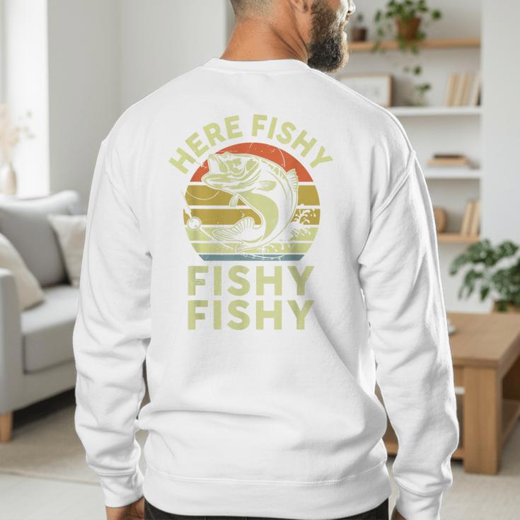 Here-Fishy Fishing Boy Large Mouth Bass Dad Men's Sweatshirt Back Print