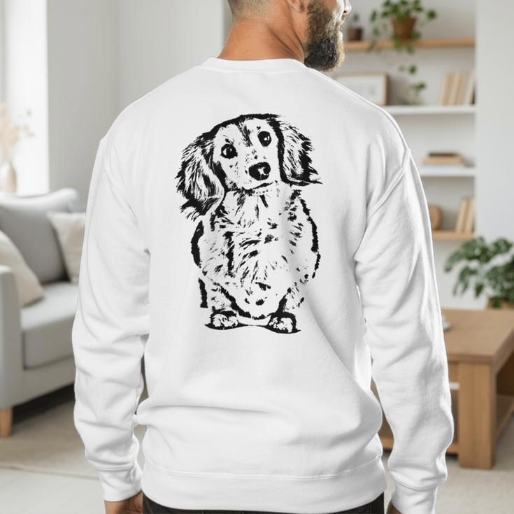 Long Hair Dachshund Lover Doxie Mom Dad Cute Wiener Dog Small Men's Sweatshirt Back Print