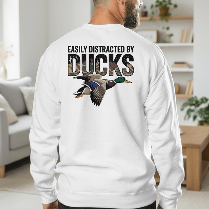Mallard Duck Hunting Camo Easily Distracted Duck Dad Men's Sweatshirt Back Print