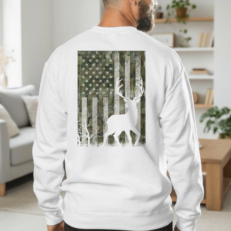 US Flag Deer Elk Buck Camoflage Hunting Hunter Dad Grandpa Men's Sweatshirt Back Print