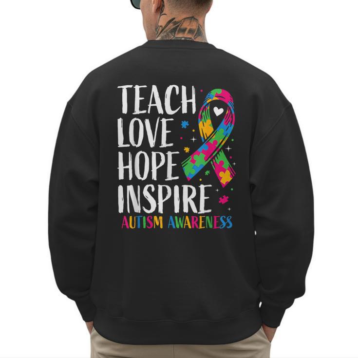 Autism Awareness Ribbon Mom Dad Kids Autistic Support Autism Men's Sweatshirt Back Print