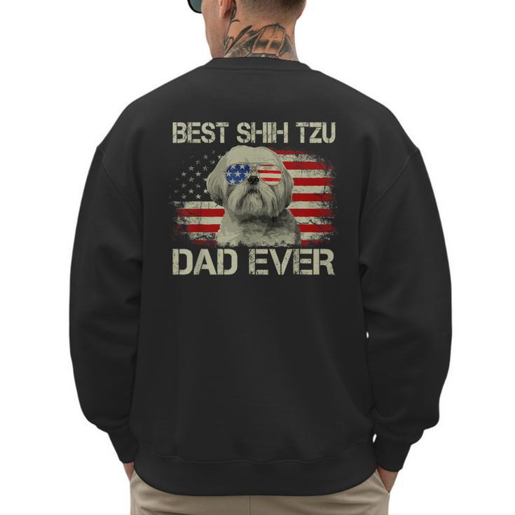 Best Shih Tzu Dad Ever Tshirt Dog Lover American Flag Men's Sweatshirt Back Print