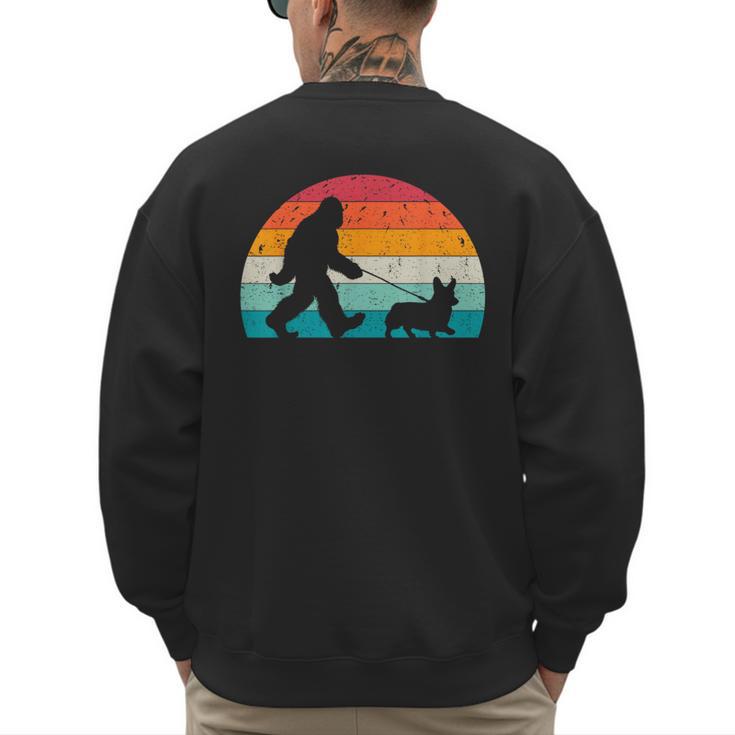 Bigfoot Walking a Dog Corgi Lovers Dog Dad Men's Sweatshirt Back Print