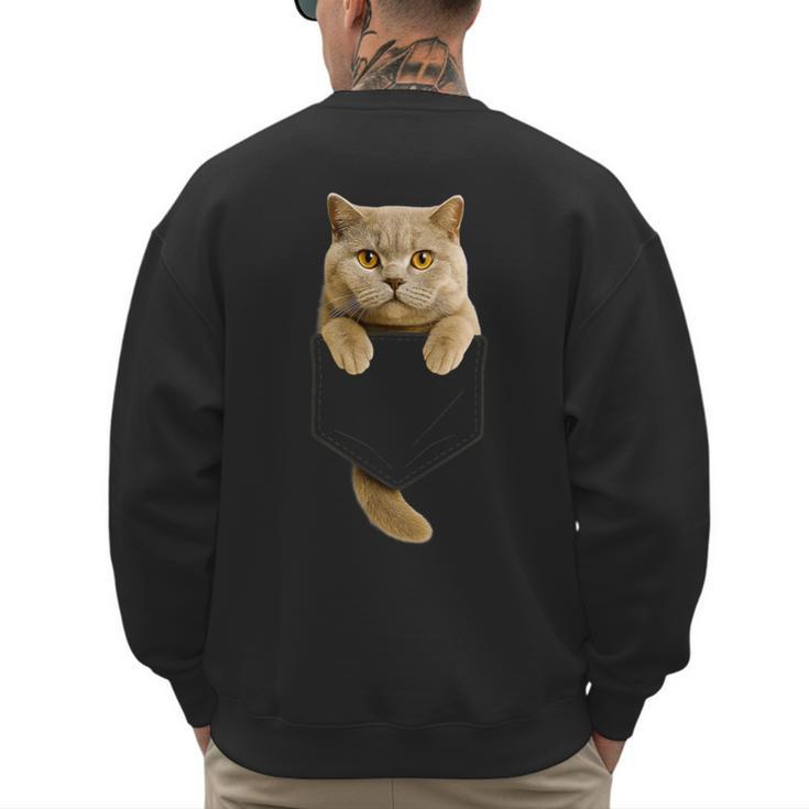 British Shorthair Cat Pocket Cat Mom Cat Dad Cat Lover Men's Sweatshirt Back Print