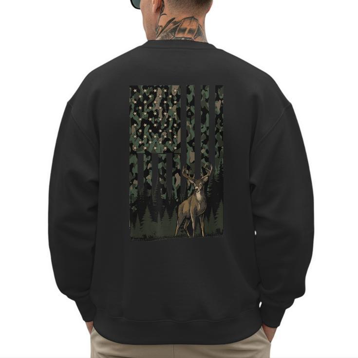 Camo Deer American Flag Graphic Hunting Men Dad Boys Men's Sweatshirt Back Print