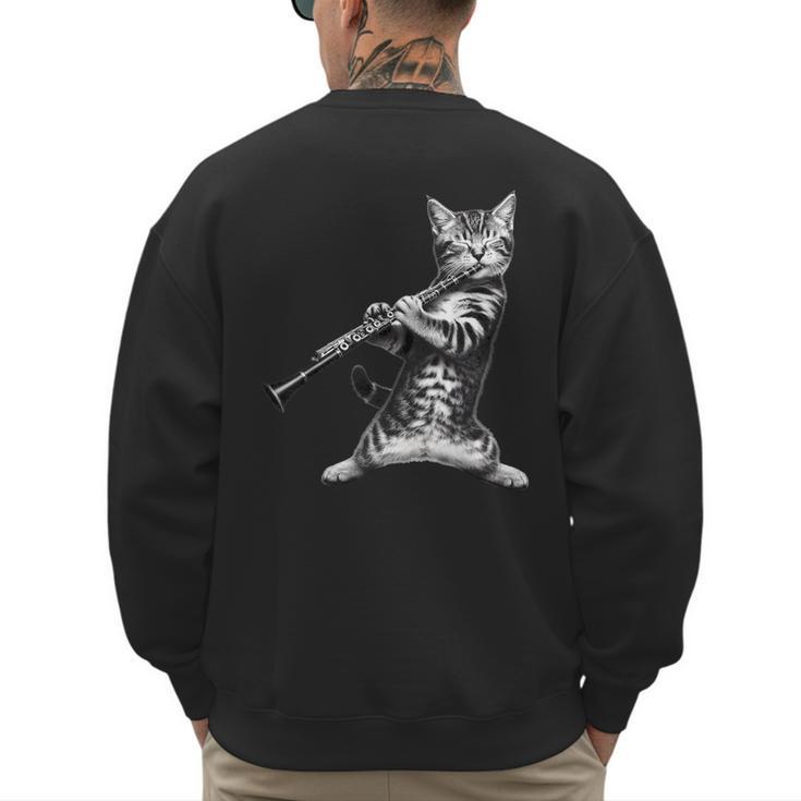 Cat Playing The Clarinet For Cat Lover Cat Mom Cat Dad Men's Sweatshirt Back Print