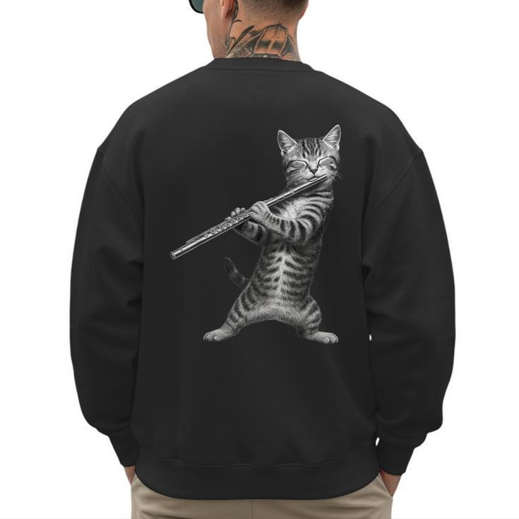 Cat Playing Flute For Cat Lover Cat Mom Cat Dad Men's Sweatshirt Back Print