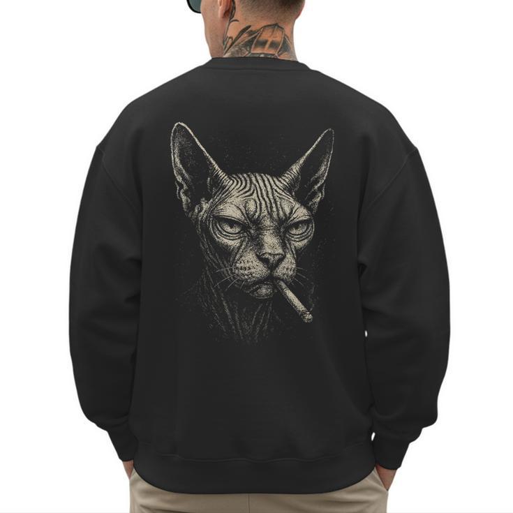 Cigarette Smoking Sphynx Cat Meme Stupid For Dad Men's Sweatshirt Back Print
