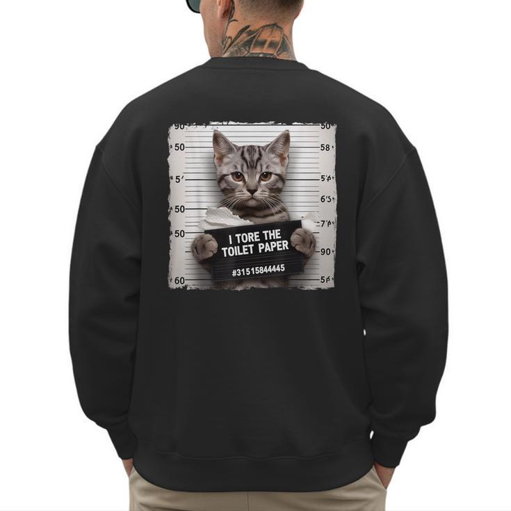 Cute Cat Mugshot Humorous Cat For Cats Lover Cat Mom Cat Dad Men's Sweatshirt Back Print