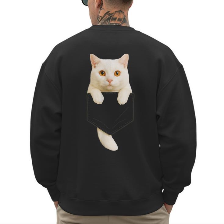 Cute Cat Pocket Cat Mom Cat Dad Cat Lover Men's Sweatshirt Back Print