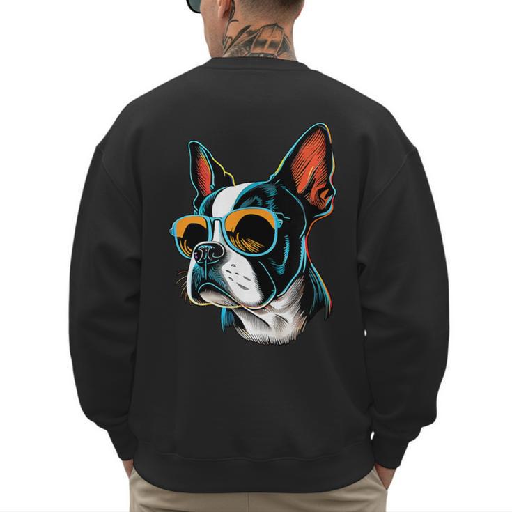Dad Mom Cool Dog Sunglasses Boston Terrier Men's Sweatshirt Back Print