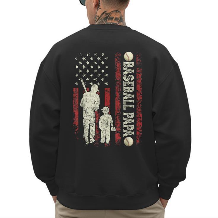Father's Day Baseball Papa USA Flag Dad Men Baseball Men's Sweatshirt Back Print
