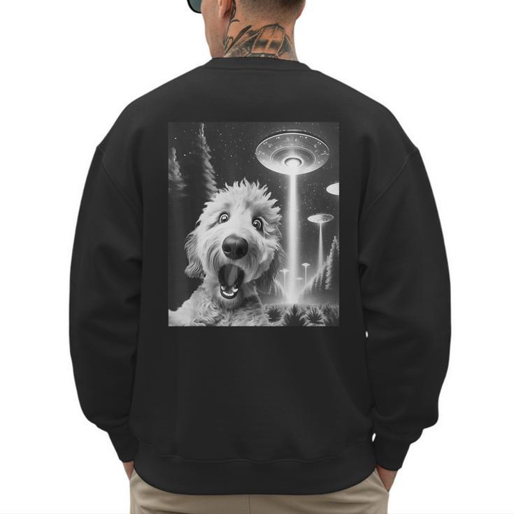 Goldendoodle Alien UFO Taking a Selfie Dog Mom Dad Men's Sweatshirt Back Print