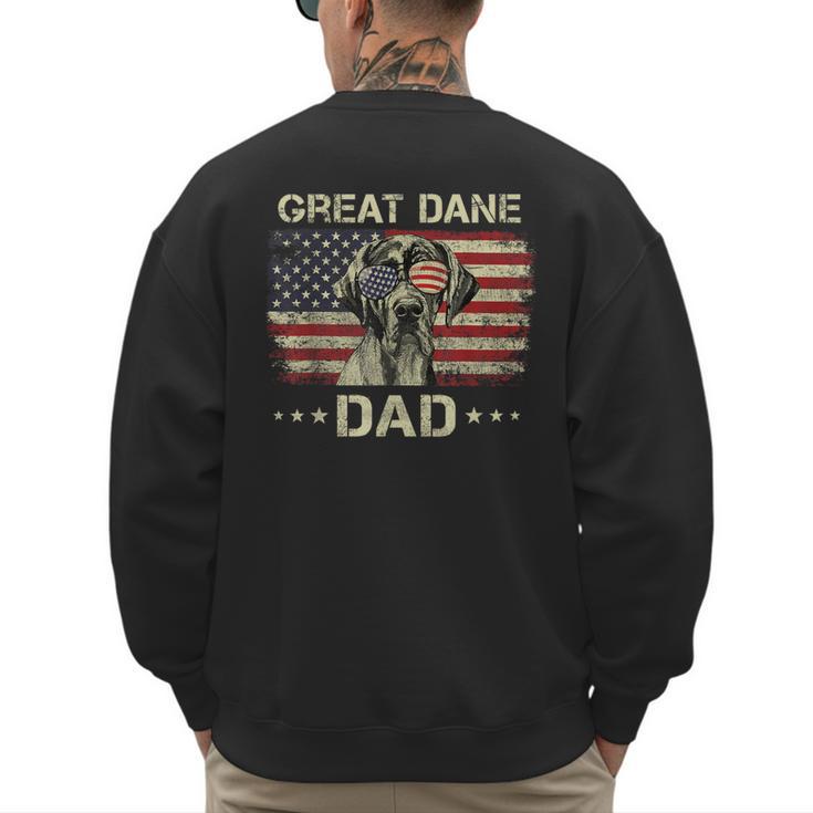 Great Dane Dad Dog Lovers American Flag 4th Of July Men's Sweatshirt Back Print
