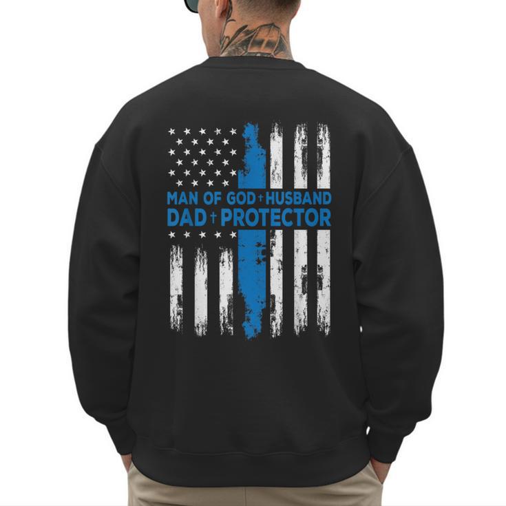 Jesus God Religious Man Of God Husband Dad Protector Men's Sweatshirt Back Print