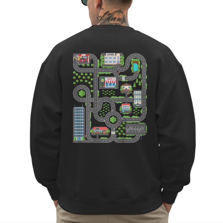 Kid Play Cars On Dad Back Race Track Mat Fathers Day Men's Sweatshirt Back Print