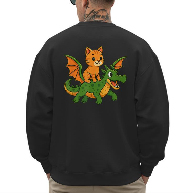 Orange Cat Dragon Riding Animal Lover Mom Dad Kids Men's Sweatshirt Back Print