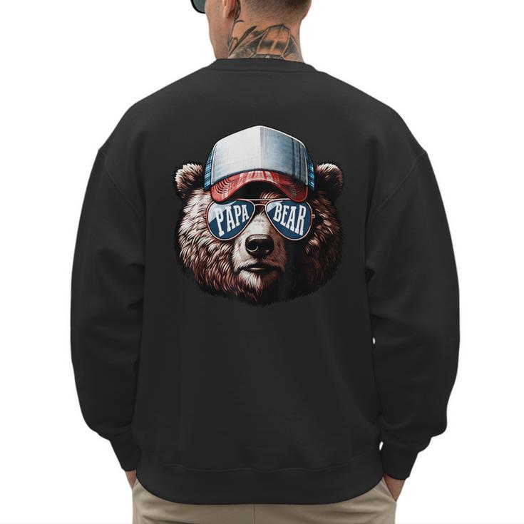 Papa Bear Face Cool Dad Style Retro Fathers Day Daddy Bear Men's Sweatshirt Back Print