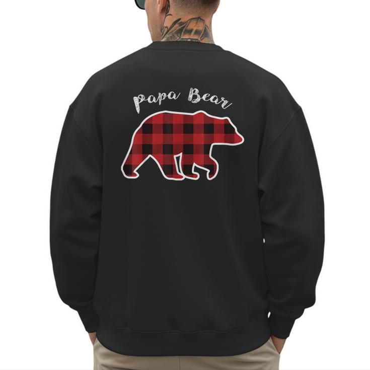 PAPA Bear Men Red Plaid Christmas Pajama Family Dad Small Men's Sweatshirt Back Print
