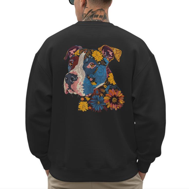 Pitbull Floral Dog Lover Vintage Flower Art Pitbull Mom Dad Men's Sweatshirt Back Print