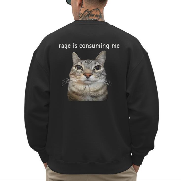 Rage Is Consuming Me Silly Staring Cat Meme Dad Mom Men's Sweatshirt Back Print