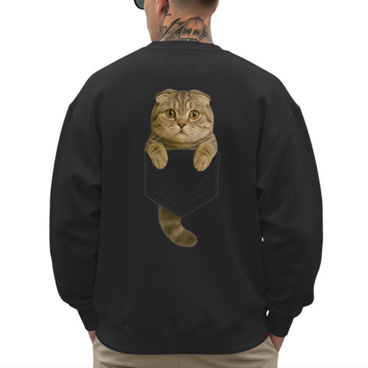 Scottish Fold Cat Pocket Cat Mom Cat Dad Cat Lover Men's Sweatshirt Back Print