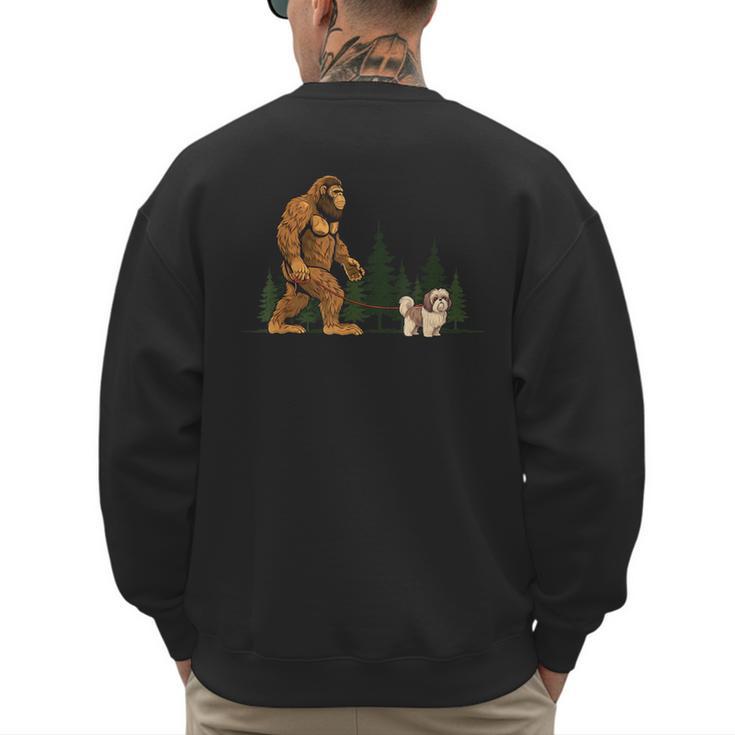 Shih Tzu Bigfoot Dog Walking Mom Dad Kids Men's Sweatshirt Back Print