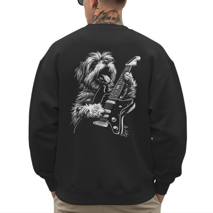Shih Tzu Dog Playing Electric Guitar Rock Dog Dad Men Women Kids Men's Sweatshirt Back Print