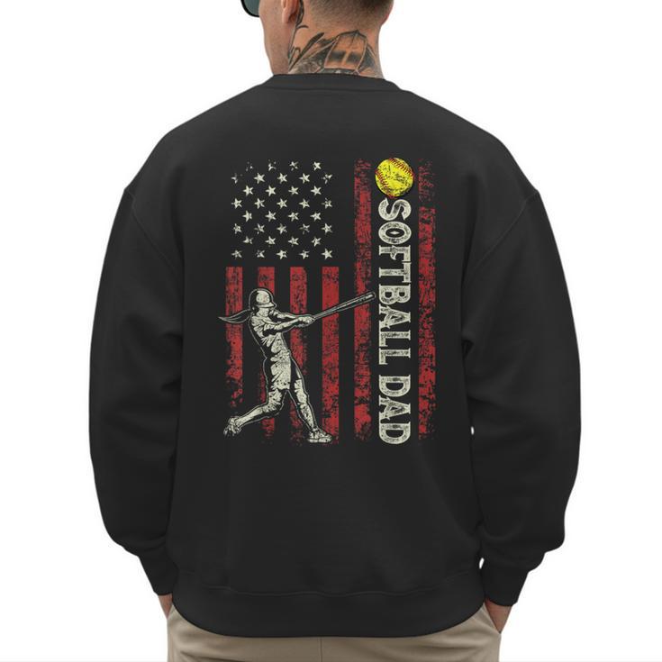Softball Dad US Flag For Dad Men Patriotic Fathers Day Men's Sweatshirt Back Print